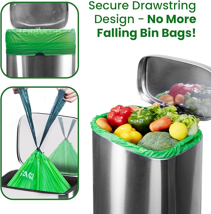 13 Gallon Compost Drawstring Kitchen Waste Bag, 49.2 Liter, 35 Count,1 Mil, Heavy Duty Food Scrap Bags