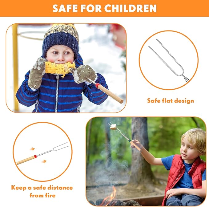 60 Pcs 28 Inch Marshmallow Roasting Sticks Bulk, Smores Skewers for Fire Pit, Hot Dog Camping Skewers Accessories Campfire Marshmellow Extendable Forks BBQ Tools Smores Sticks