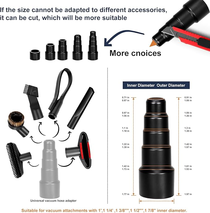 13Pcs Universal Vacuum Attachments for Shop Vac Accessories, Shop Vacuum Wet and Dry Attachments Kit with Hair Brush Extension for 1 1/4 Vacuum Hose Adapter