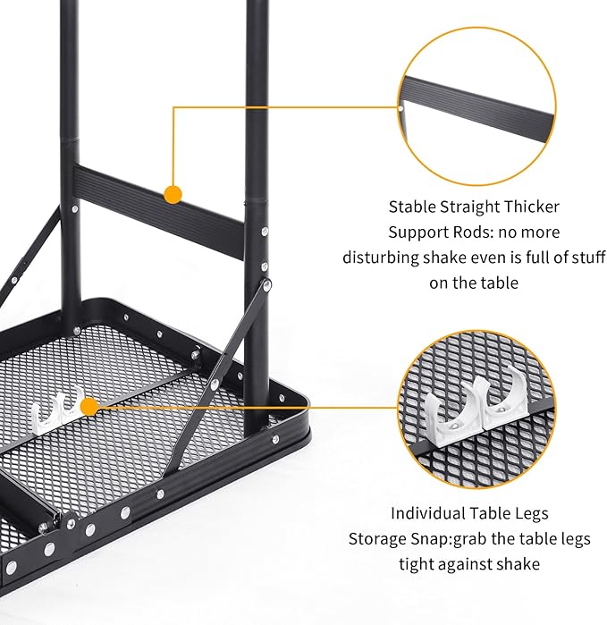 Grill Table Small Folding Table 2FT Foldable Camping Table Picnic Portable Mesh 2 Height Adjustable Outdoor Beach BBQ Black 23.6×15.7× 9.4/20.4inch