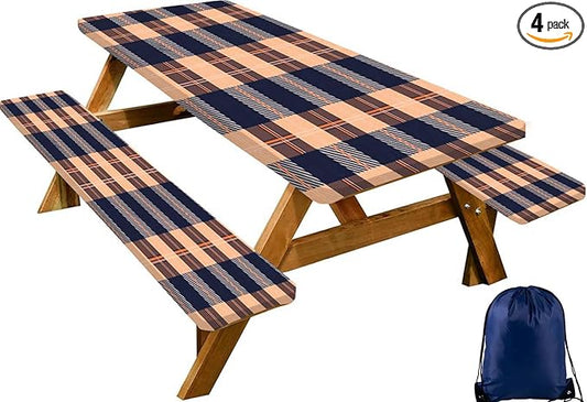 CAPSCEOLL Fitted Picnic Table Cover with Bench Covers with Elastic 6Ft Waterproof Camping Picnic Table Cover Cloths for Outdoors Camping Tablecloth with Drawstring Bag, 72X30in, Autumn Plaid