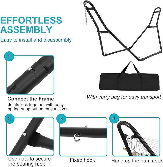 PioneerWorks Hammock Stand, Steel Hammock Frame Heavy Duty 550 LBS Capacity 2Person, Fits Hammocks 9 to 14 Ft, Portable Hammock Rack Adjustable Universal for Indoor Outdoor Backyard Camping Use