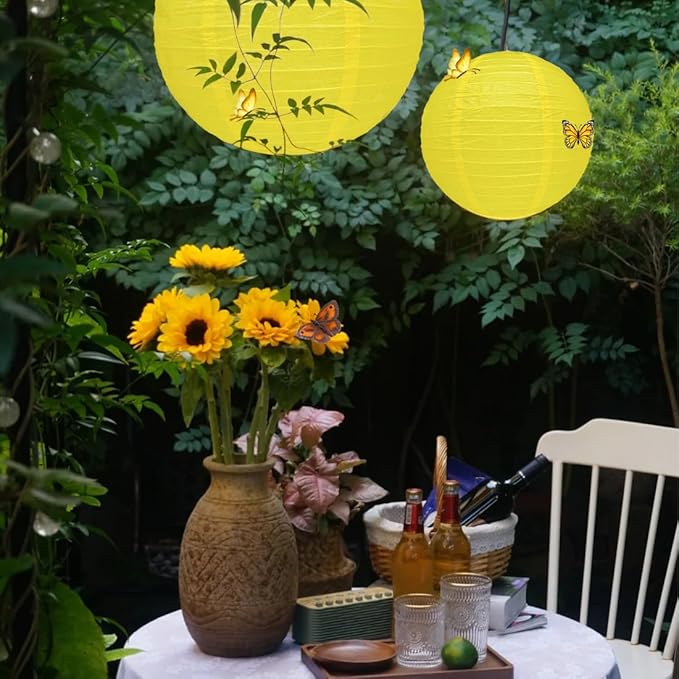 10Pcs 16 Inch Round Paper Lanterns for Home Decor, Restaurant, Church, Wedding, Birthday Party Decorations, Hanging Chinese Japanese Paper Lantern Lamps (Yellow)