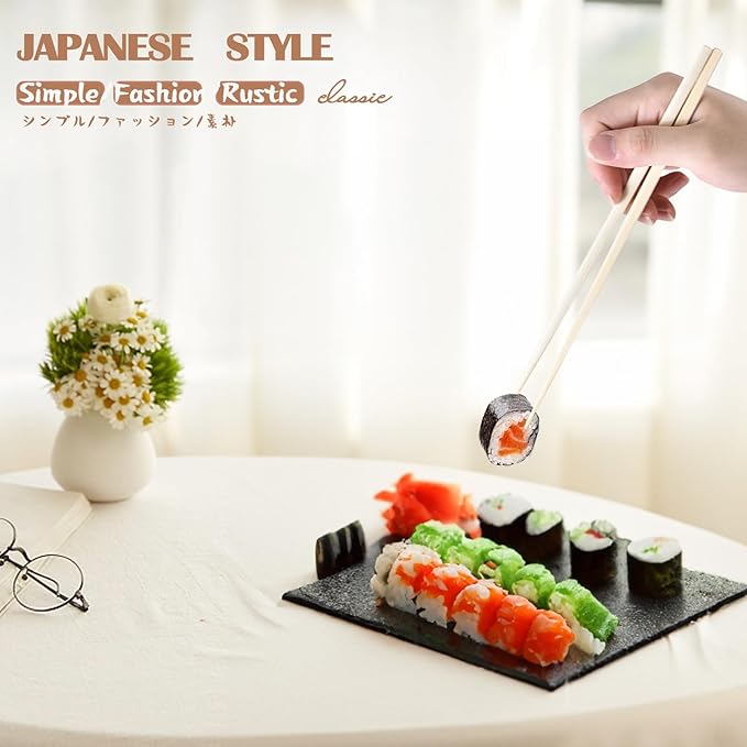 100 pairs disposable bamboo Chopsticks |Japanese Style With Paper Band Separated，9.45in for Sushi & Asian Dishes