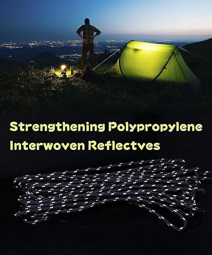 Hikeman 10 Pack 4mm Camping Rope Reflective Outdoor Guy Lines with Aluminum Guyline Adjuster Tensioners Nylon Tent Tie Downs for Hiking Backpacking Tarp,Canopy Shelter (Army Green)