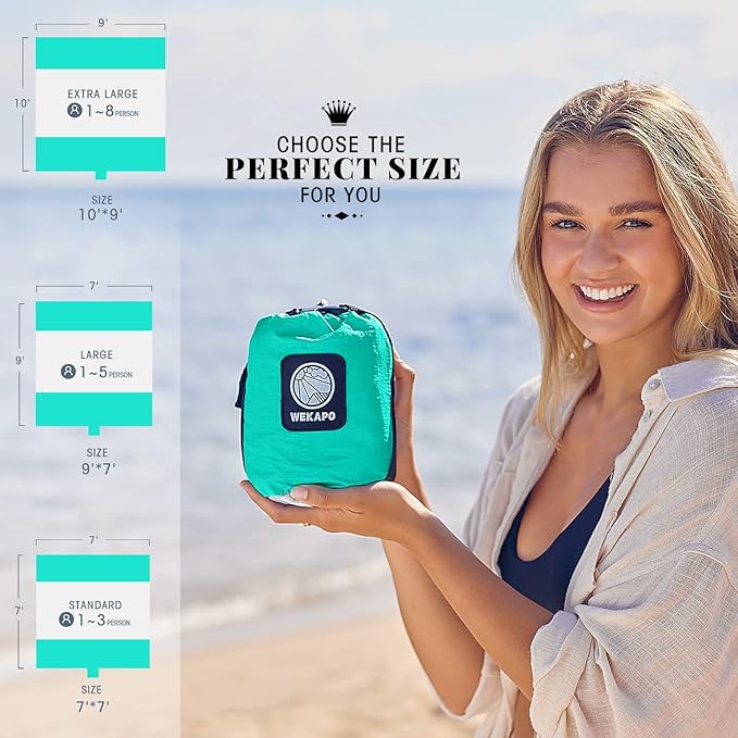 WEKAPO Beach Blanket Sandproof Waterproof, Extra Large Beach Mat, Oversized & Compact Sand Free Mat Quick Drying, Lightweight & Durable with 6 Stakes & 4 Corner Pockets