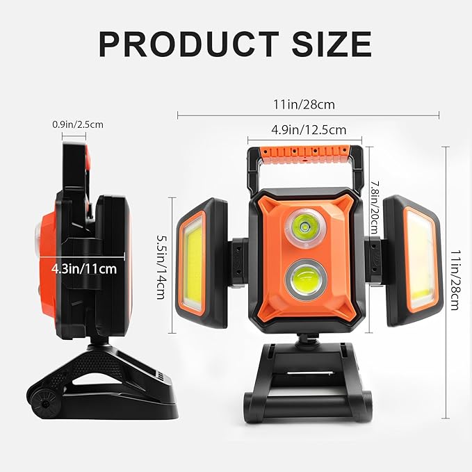 4000LM LED Work Light Rechargeable with Clamp, 40W Magnetic Work Light Battery Powered with 5 Light Modes, 350° Rotation, Portable Job Site Lighting for Construction Site,Workshop,Car Repairing