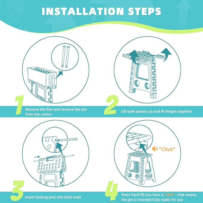 ACSTEP Folding Step Stool 17.5 Inch Heavy Duty Step Stool Foldable for Adults and Kids, Collapsible Stepping Stool with Handle, Non Slip Folding Stools for Kitchen Hold Up to 400lbs (Grey 1PC)