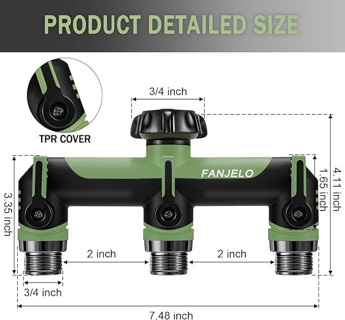 3 Way Hose Splitter, Heavy Duty Garden Water Hose Bib Spigot Splitter, Outdoor Faucet Splitter with Shutoff Valve, Garden Hoses Connector for T Adapter, 3/4 - Inch GHT Thread (Green)