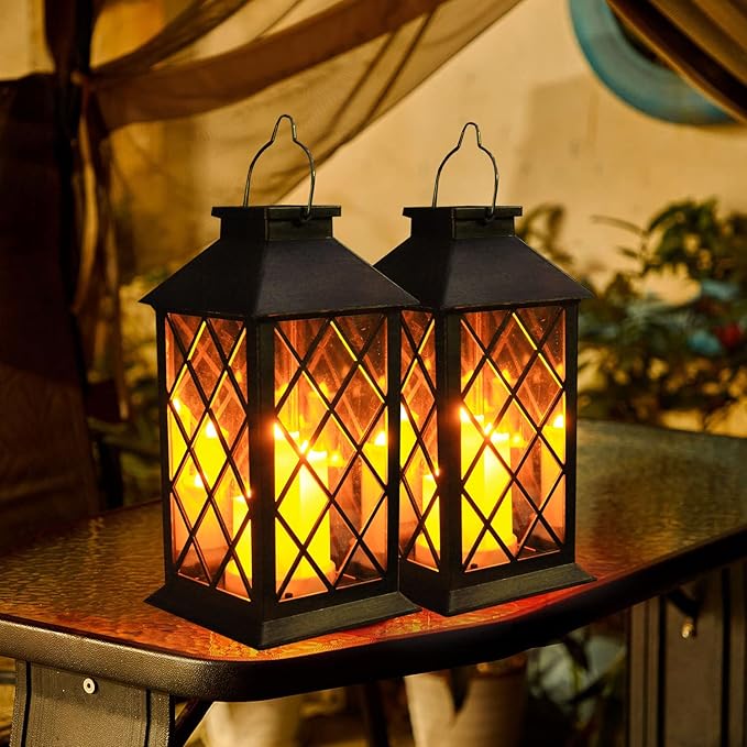 Solar Lantern Outdoor,Garden Hanging Lantern- PVC Waterproof 3 LED Flickering Flameless Candle Decorative Lights for Table,Outdoor,Party(1 Pack)