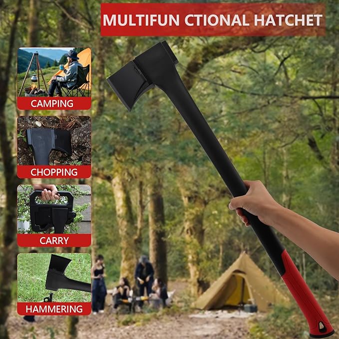 Camping Hatchet 31.8 Inch,Survival Hatchet Tactical for Wood Chopping and Kindling,Hatchet Axewith V Grind Blade, Lightweight Nylon Fiber Handle,for Outdoor Survival, Gardening, Hiking(M)