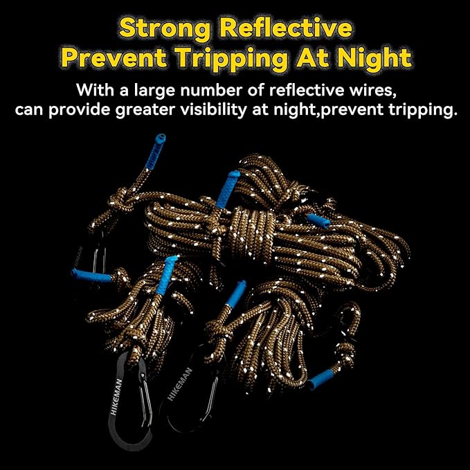HIKEMAN Reflective Tent Rope Guyline - 4M Camping Guide Ropes,4mm Tent Guy Ropes Cord with Aluminum Tensioners Adjuster for Outdoor Camping Hiking Caravan Awning Tents (Black, 4mm)
