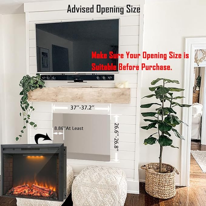 40'' Electric Fireplace Insert, Retro Recessed Fireplace Heater with Fire Cracking Sound, Remote Control & Timer, 750/1500W, Black