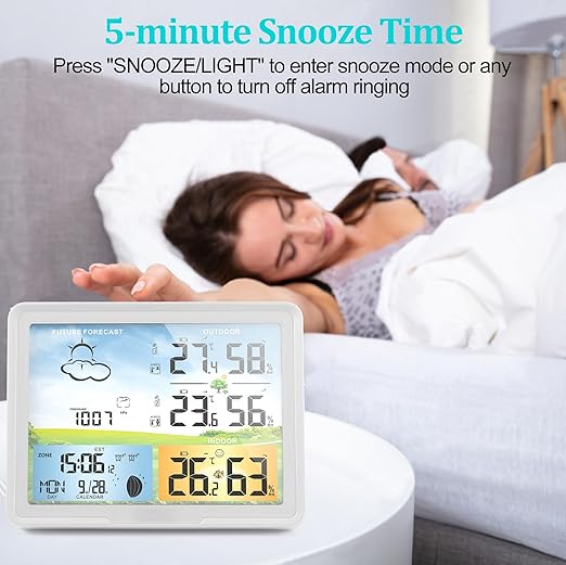 Home Weather Stations Wireless Indoor Outdoor Thermometer, Portable Digital Weather Clock Atomic, Bluetooth Color Forecast Station, Inside Outside Weather Monitor with Alarm(2 Sensors)