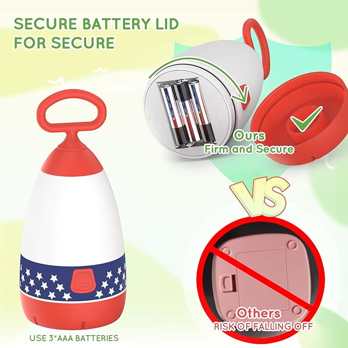 Kids Camping Lantern & Night Light Battery Powered (AAA Included), 360° Eye-Safe Light, IPX4 Waterproof with RGB Modes Portable for Outdoor, Emergency & Bedtime, Gift for Children (Flag)