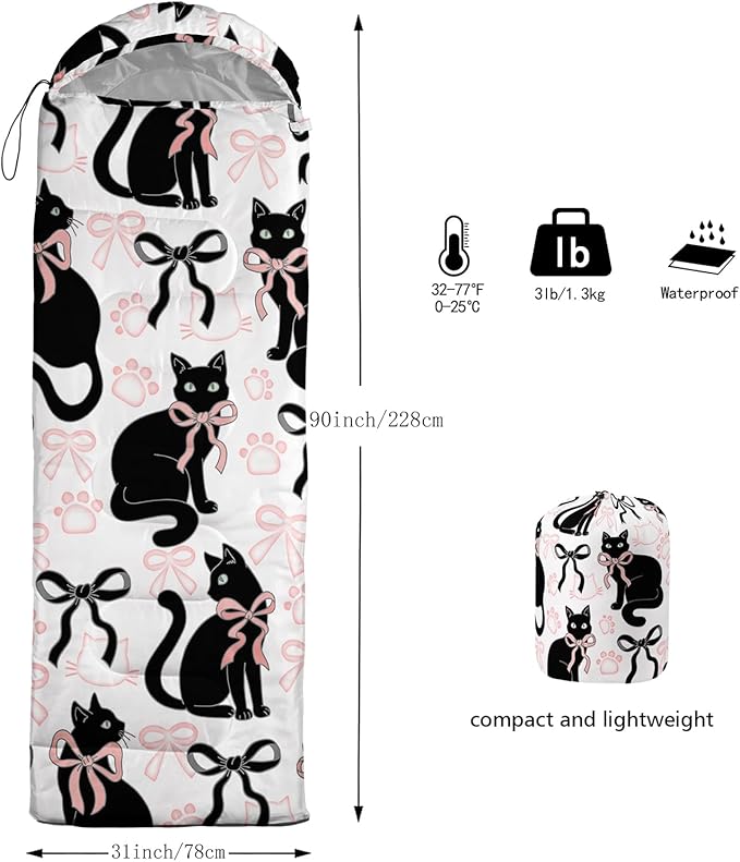 AILONEN Pink Lovely Rabbit Sleeping Bag for Girls Kids Adults,Warm and Cool Weather,Lightweight,Waterproof Backpacking,Cartoon Flowers Printed Bunny Sleeping Bag for Camping