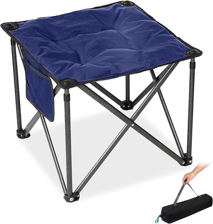 FUNDANGO Folding Camping Stool, 18.1 Inch Oversized Foot Stools 400 Lbs Heavy Duty Portable Padded Seat Anti-Slip Foots & Carry Bag for Fishing Outdoor Lawn Travel (Blue)