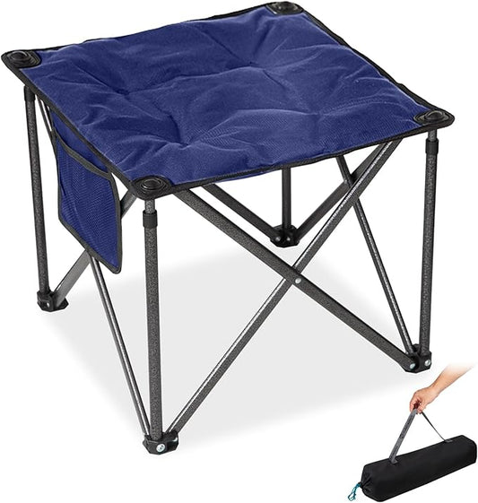 FUNDANGO Folding Camping Stool, 18.1 Inch Oversized Foot Stools 400 Lbs Heavy Duty Portable Padded Seat Anti-Slip Foots & Carry Bag for Fishing Outdoor Lawn Travel (Blue)