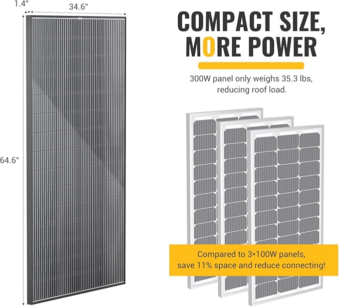 BougeRV Bifacial 600 Watts 12BB Solar Panel, 23% Efficiency All Black Design Monocrystalline Technology Work with 12 Volts Charger for RV Camping Home Boat Marine Off-Grid (BIFACIAL 2PCS 300W)
