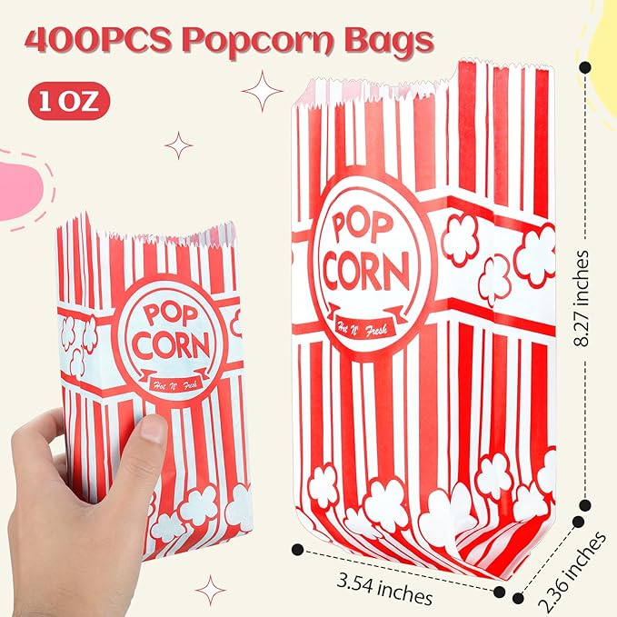 402 Pcs Popcorn Bags with Popcorn Scoop and Salt Shaker,1 oz Small Pop Corn Bags Popcorn Bags Individual Servings for Popcorn Machine Supplies Party Movie Night Theater