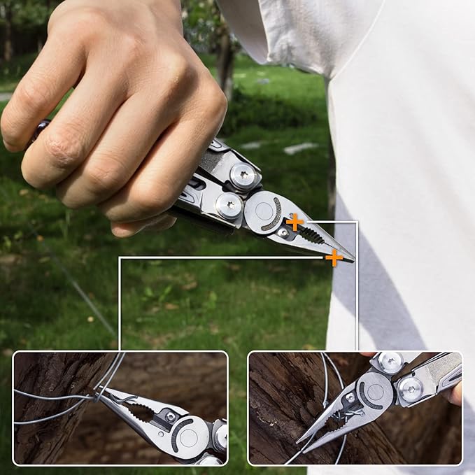 FLISSA Multitool, 16-in-1 Multitools with Sheath, Stainless Steel EDC Multitool, Pocket Knife, Bottle Opener, Screwdriver, Pocket Multi-Tool for Camping, Handwork, Hunting, Hiking, Fishing