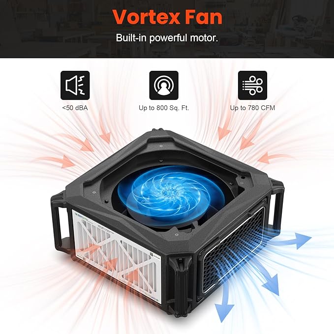 Abestorm 270 Degree Intake Air Filtration System, 780 CFM Workshop Hanging Dust Collector with Remote Control, Ceiling Mounted for Woodworking Shops and Garage, 2-speed Adjustment, DecDust 780