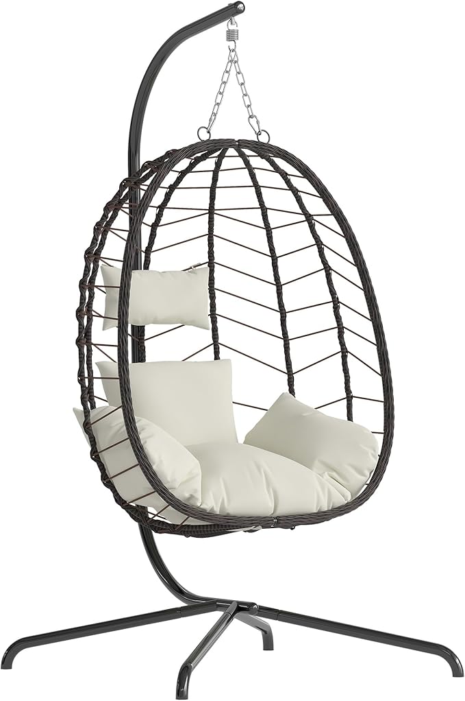 Egg Chair with Stand, Patio Wicker Bifanuo Hanging Chair, Hammock Swing Chair, 350LBS Capacity for Bedroom, Balcony, Garden(BR-BE)