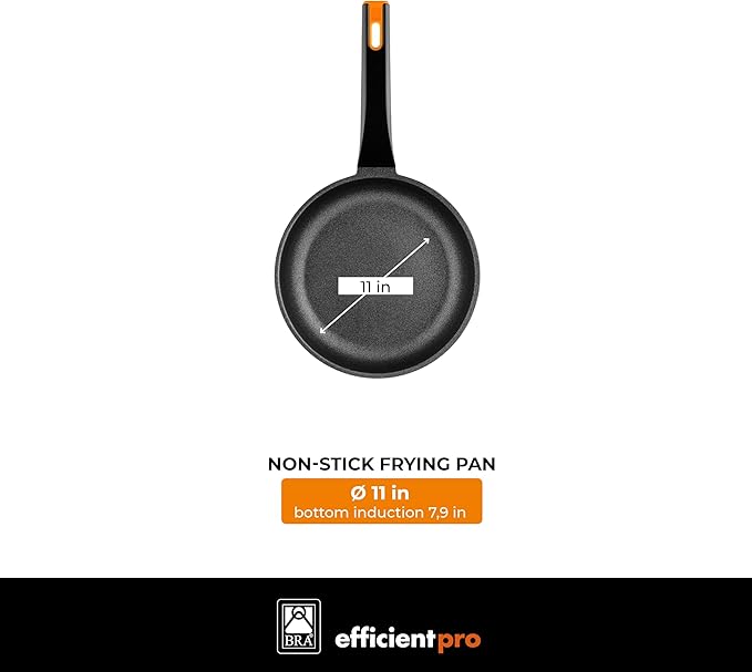BRA COOKWARE Efficient Pro Frying Pan | 11 inches Cast Aluminum Frypan | Profile Plus Non-Stick | All Heat Sources Compatible | PFOA Free | Ergonomic Heat-Resistant Handle | Non Deformable