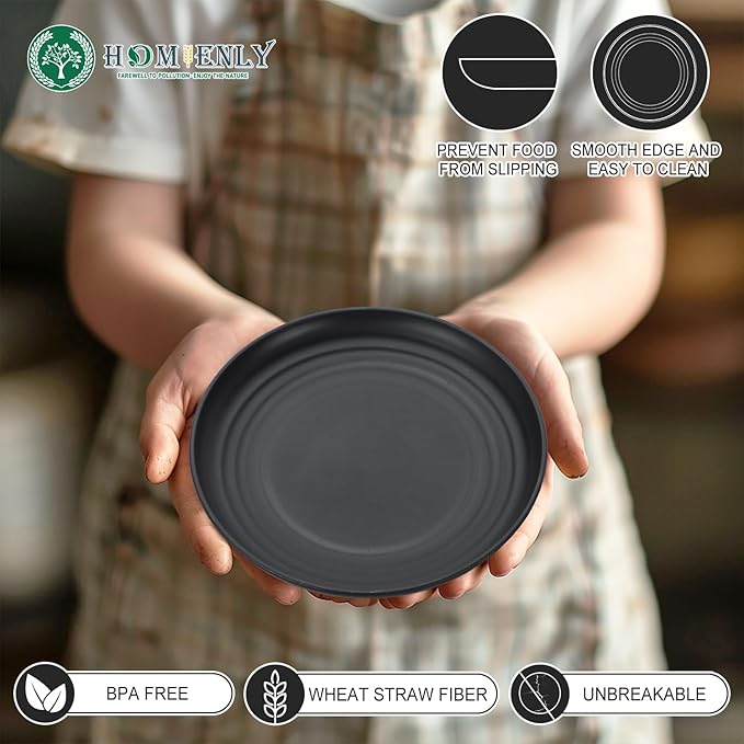 Homienly 5.7 Inch Small Plates, Wheat Straw Mini Plate,Set of 8, Unbreakable Dessert Dishes Plates,Plate Set Ideal for Dessert, Appetizers, Small Serving, Side Dish, Black