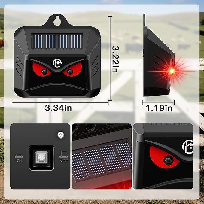 4 Packs Solar Animal Repeller, 2025 Upgraded Predator Nocturnal Animal Repellent, Red Led Light Control Outdoor Deterrent Coyote Raccoon Deer Fox Skunk Squirrel for Garden Yard Farm Chicken Coop