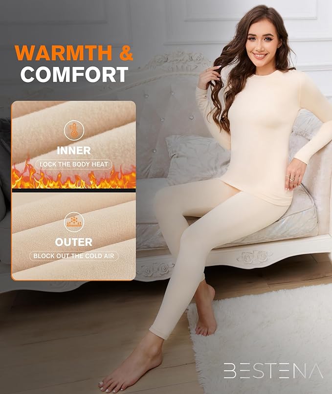 BESTENA Thermal Underwear for Women Base Layer Cold Weather Thermal Set Long Johns Women Thermal Set