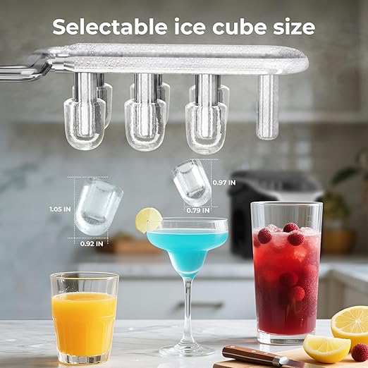 Countertop Ice Maker – 8 Bullet Ice (6 Mins), 26.5lbs/24Hrs – Self-Cleaning, Portable & Adjustable Size with Touch Display