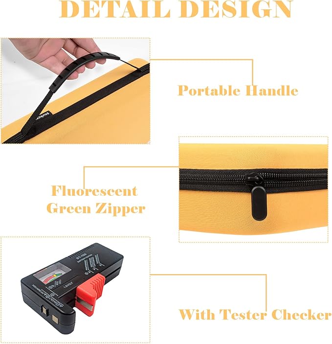 Battery Organizer Storage Case with Tester for AA AAA C D 9V Battery Holder 7 Batteries Variety Pack 111 Batteries Mesh Bag (Batteries Not Included)