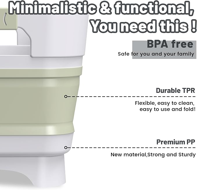 Collapsible Dish Basin, 9L Capacity, Portable Sink for Kitchen, Camping, RV, Gray (Green)