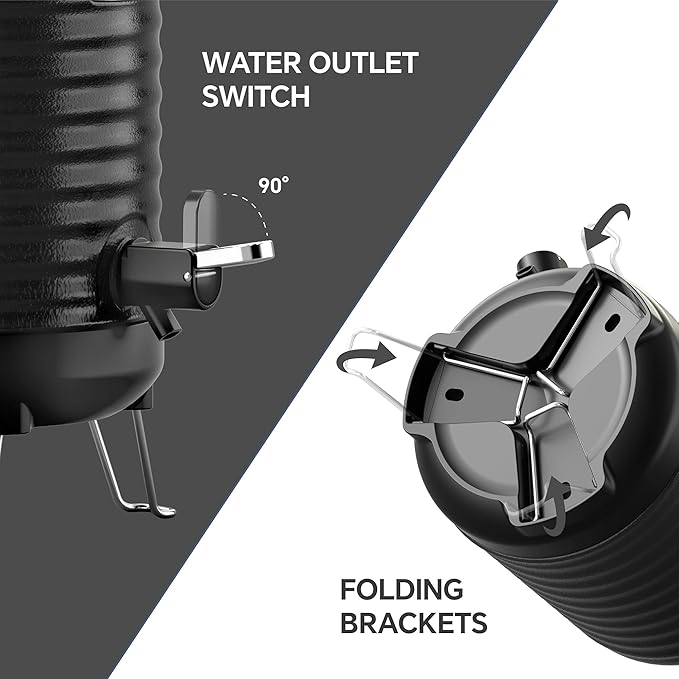 IDEUS Insulated Beverage Dispenser 5.2L, All-in-one for Camping Vacuum Double-Wall Stainless Steel Water Cooler Coffee Carafe Jug Leakproof Drink Container with Handle, Spigot & Stand (Black)