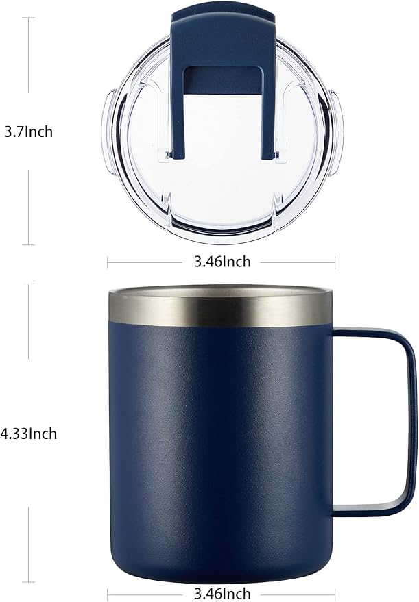 ALOUFEA 12oz Stainless Steel Insulated Coffee Mug with Handle, Double Wall Vacuum Travel Mug, Tumbler Cup with Fliping Lid, Navy and Army Green