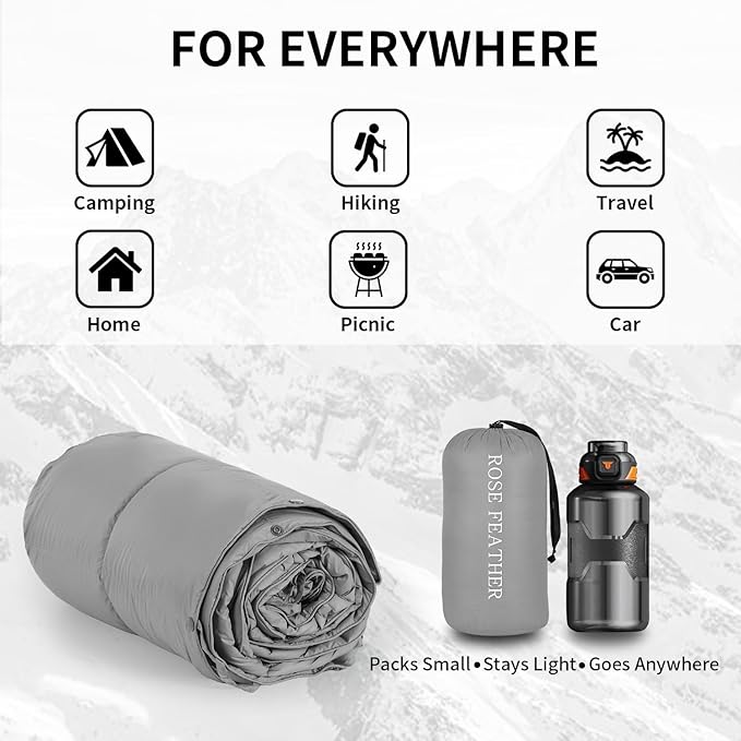 Down Camping Blanket, Muti-Use Outdoor Travel Blanket, Puffy Sleeping Bag Blanket, Waterproof Packable Backpacking Quilt for Camping, Travel, Airplane, Hiking, Picnic, 55''x79''