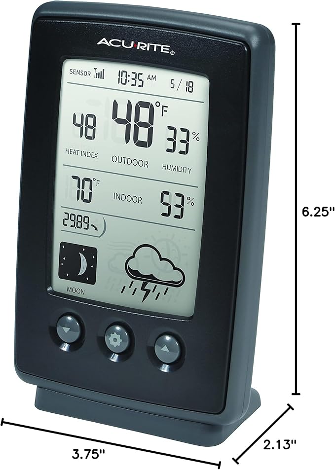 AcuRite Digital Weather Forecaster with Indoor/Outdoor Temperature, Humidity, and Moon Phase (00829), Black