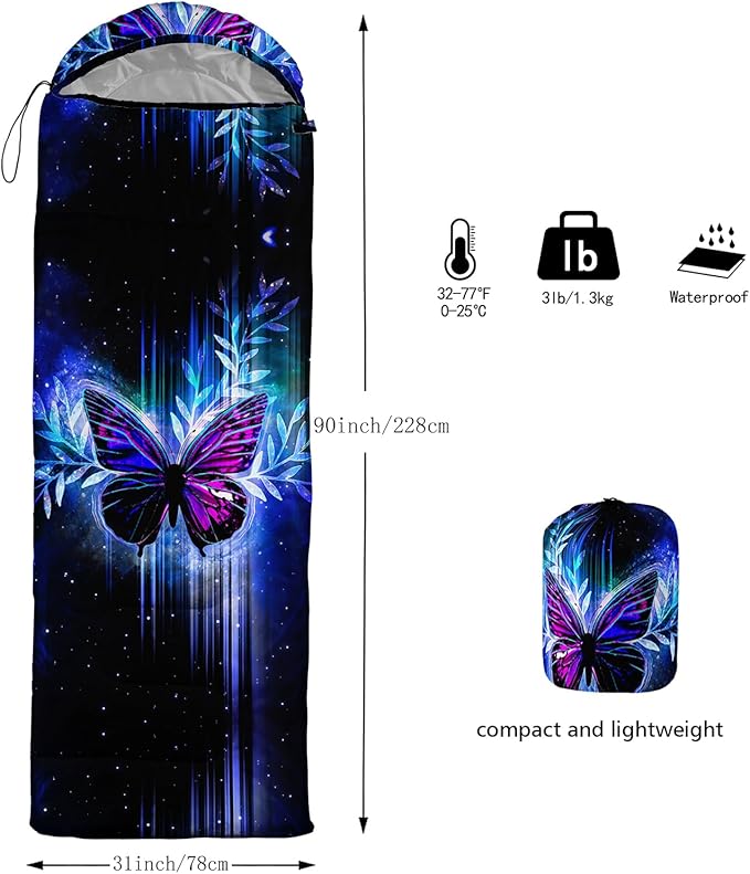 AILONEN Outer Space Astronaut Camping Sleeping Bags,Lightweight & Waterproof,3 Season Warm & Cool Weather,Cartoon Sleeping Bags for Kids,Boys Girls Travelling,Outdoors