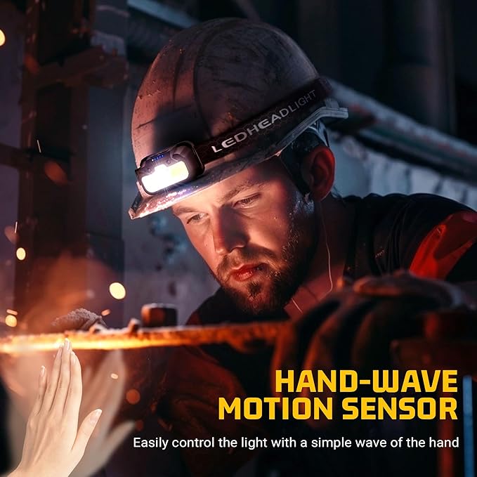 Headlamp Rechargeable, 1300 Lumen Ultra-Bright Head Lamp with Red Light, Waterproof Motion Sensor Head Lights for Forehead with White Green, 14 Modes Adjustable Headlight for Camping