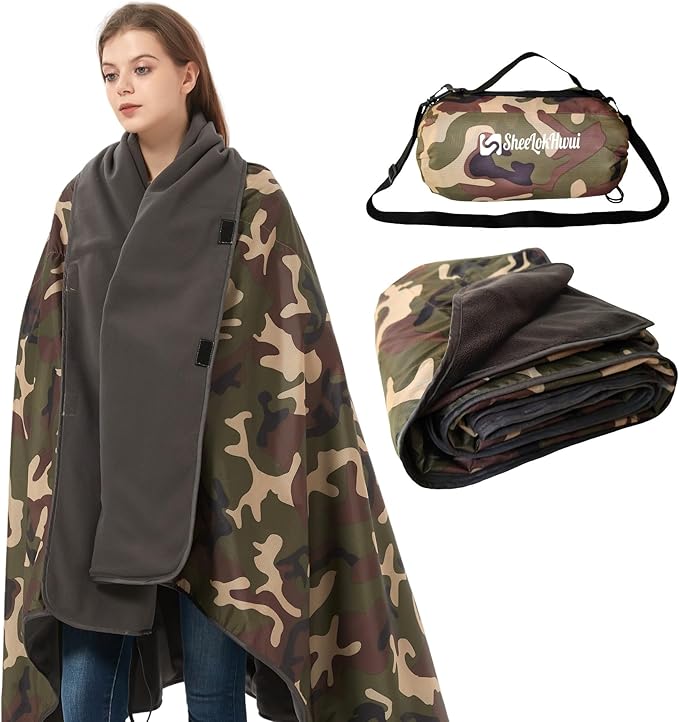 4-in-1 Large Camping Blankets - Waterproof, Windproof Fleece Outdoor Blankets for Stadium, Sports, Car, Concert - 81"x57", Portable (Camouflage)