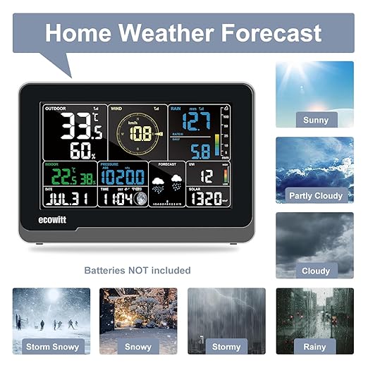 ECOWITT WS3901 Wi-Fi Weather Station Kit, Includes WS3900 7.5'' Colored LCD Display Console and WS90 Outdoor Sensor Array, IoT Function, 915 MHz