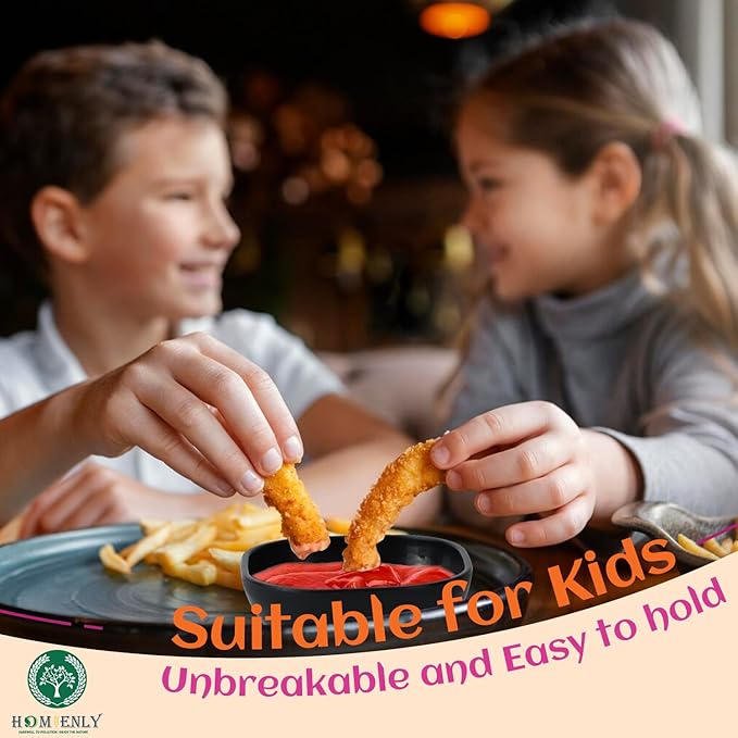 Homienly Soy Sauce Dishes,Wheat Straw Small Bowls Set of 6-4.5 OZ Small Dessert Bowls,Unbreakable Dipping Bowls,Dipping Sauce Cups,Mini Prep Bowls, Dip Bowls for Side Dish - Black