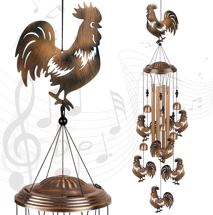 Bronze Chickens Wind Chimes for Home, Garden, Balconies, Rooms, Patio, Indoor, Outside Decor, Retro Wind Bells, Rooster Wind Catcher, Outdoor Memorial Wind Chime Gifts for Mom, Women, Grandma, Family