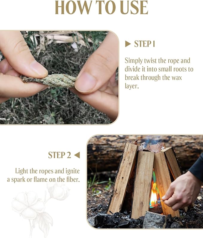 Fire Rope Blue Flame(30-Pack) Windproof Fire Starter, Long-Lasting, Bright Blue Flame Survival Fire Starters - Fast Igniting Fire Rope for Camping