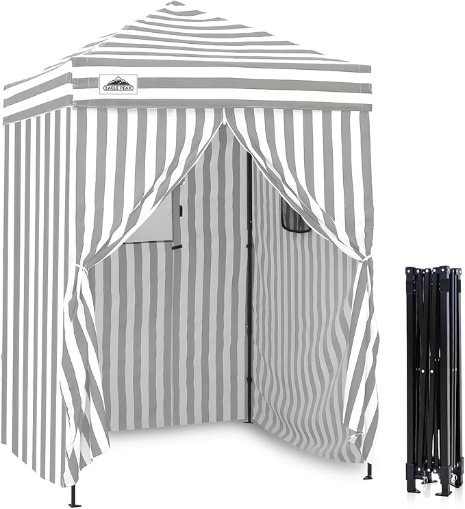 EAGLE PEAK Flex Ultra Compact 5x5 Pop-up Canopy, Sun Shelter, Changing Room, Portable Privacy Tent for Pool, Fashion Photoshoots, or Camping, Gray/White