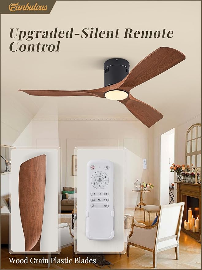 52" Ceiling Fans with Lights and Remote Control,Modern Flush Mount Ceiling Fan with 3 LED Colors,Outdoor Low Profile Ceiling Fans with 6-Speeds Timer DC Motor for Bedroom Living Room Patio