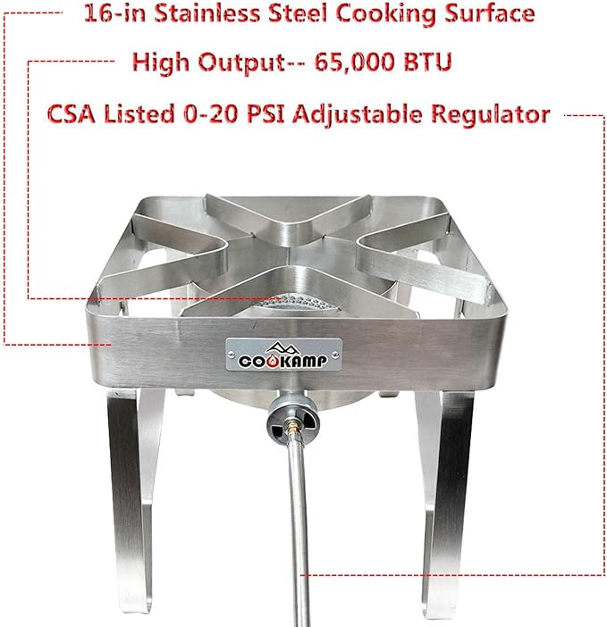 Stainless Steel High Pressure 1-Burner Outdoor Propane Gas Cooker with 0-20 PSI Adjustable Regulator and Steel Braided Hose (Stainless Steel-SA1300)