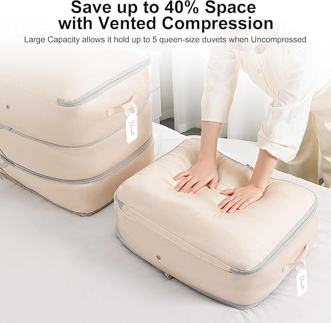 DIMJ Comforter Storage Bag - Large Capacity Ultra Space Saving Self Compression Organize for Duvet, Pillow, Bedding, Blanket Storage Organizer Nylon Compression Bags