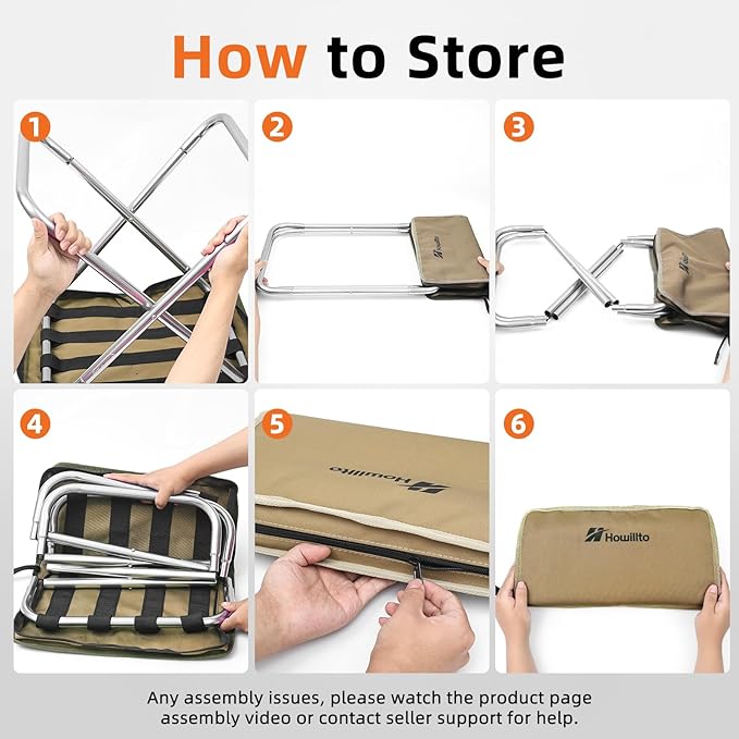 Camping Stool, 16in Tall Portable Folding Stool with Carry Bag, Upgraded Ultralight Chair with Roomy Seat for Adults, Holds 280lbs, Ideal for Hiking, Fishing, Outdoor Use, Brown